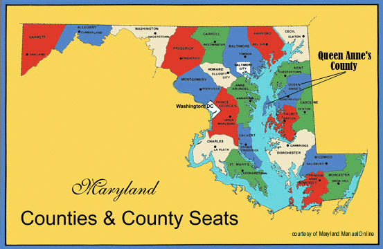 Map of Maryland Showing Location of Queen Anne's County