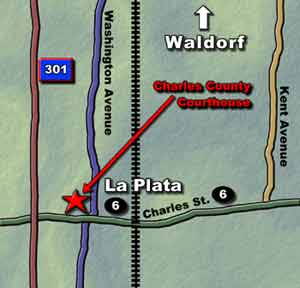 Map showing location of courthouse in La Plata.