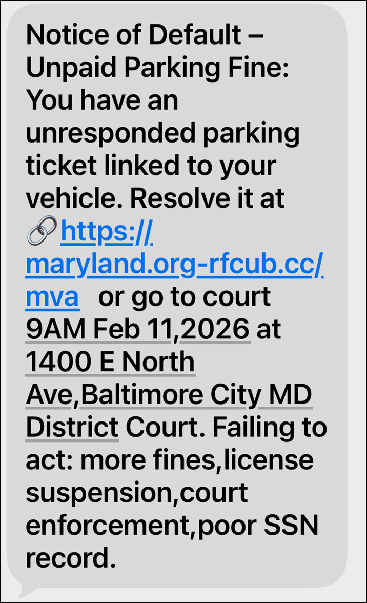 Example of a spam text message