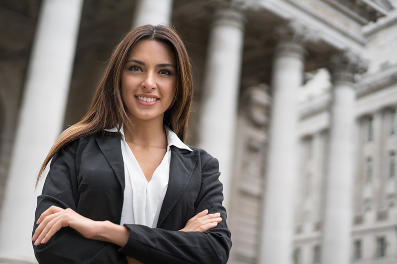 woman standing on court house steps