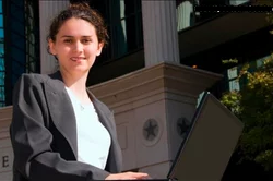 woman standing on court house steps