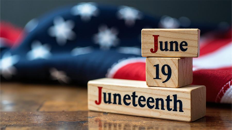 June 19 Juneteenth Image with blocks and flag